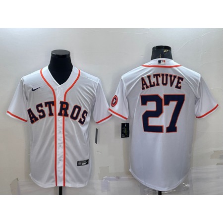 Men's Houston Astros #27 Jose Altuve White With Patch Cool Base Stitched Jersey