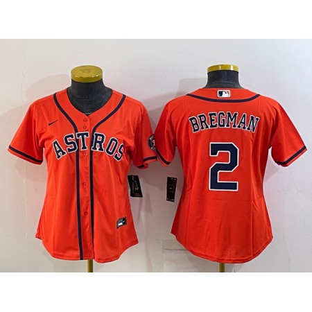 Women's Houston Astros #2 Alex Bregman Orange With Patch Cool Base Stitched Baseball Jersey(Run Small)