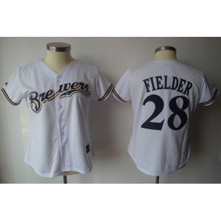 Brewers #28 Prince Fielder White Women's Fashion Stitched MLB Jersey