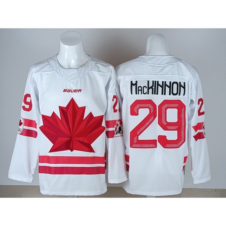 Men's Canada Hockey #29 Nathan MacKinnon White 2026 Away Replica Jersey
