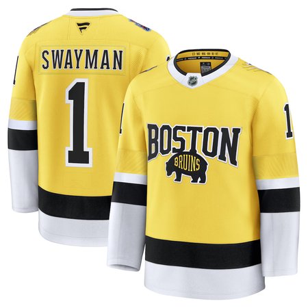 Men's Boston Bruins #1 Jeremy Swayman Gold 2026 NHL Stadium Series Premium Jersey