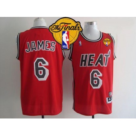 Heat #6 LeBron James Red Hardwood Classics Nights Finals Patch Stitched NBA Jersey