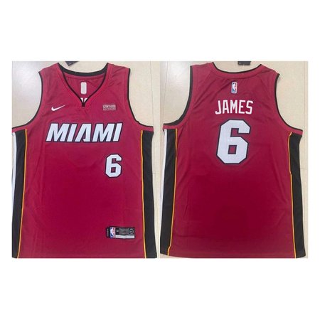 Men's Miami Heat #6 LeBron James Red Stitched Basketball Jersey