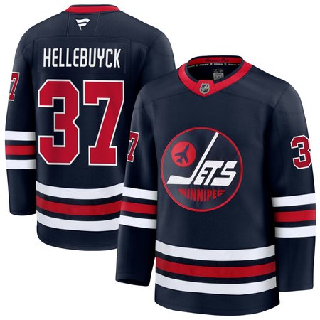Men's Winnipeg Jets #37 Connor Hellebuyck Navy Alternate Premium Jersey