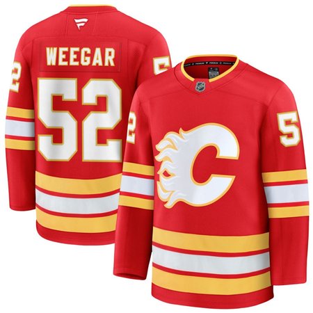 Men's Calgary Flames #52 MacKenzie Weegar Red Home Premium Jersey