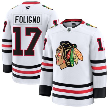 Men's Chicago Blackhawks #17 Nick Foligno White Away Premium Jersey