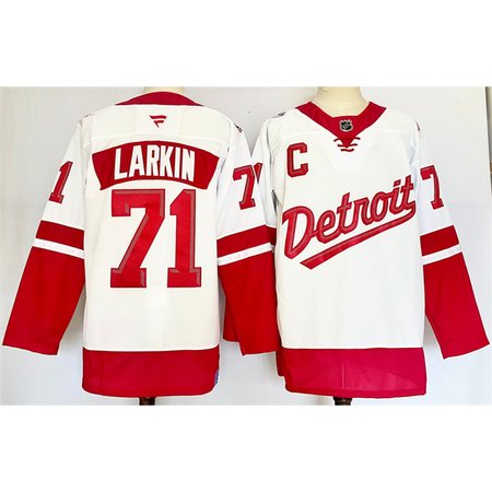 Youth Detroit Red Wings #71 Dylan Larkin White/Red 2024-25 With C Patch Stitched Jersey