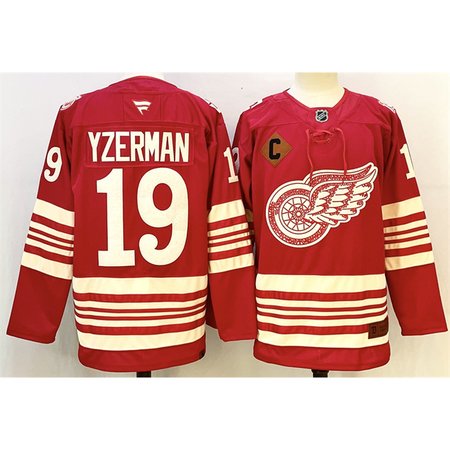 Men's Detroit Red Wings #19 Steve Yzerman Red 2025-26 With C Patch Centennial Premium Stitched Hockey Premium Jersey