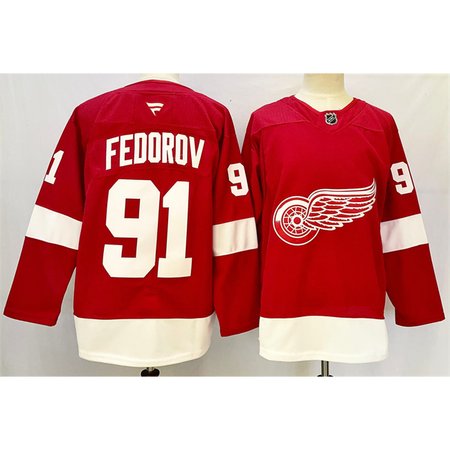 Men's Detroit Red Wings #91 Sergei Fedorov Red 2024-25 Home Stitched Premium Jersey