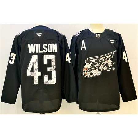 Men's Washington Capitals #43 Tom Wilson Black Cherry Blossom With A Patch Stitched Hockey Premium Jersey
