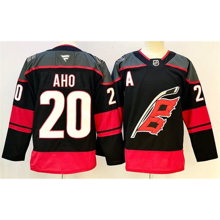 Men's Carolina Hurricanes #20 Sebastian Aho Black 2024-25 With A Patch Home Stitched Hockey Premium Jersey