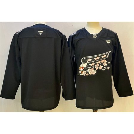 Men's Washington Capitals Blank Black Cherry Blossom Stitched Hockey Premium Jersey