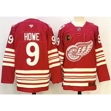 Youth Detroit Red Wings #9 Gordie Howe Red 2025-26 With C Patch Centennial Premium Stitched Hockey Jersey