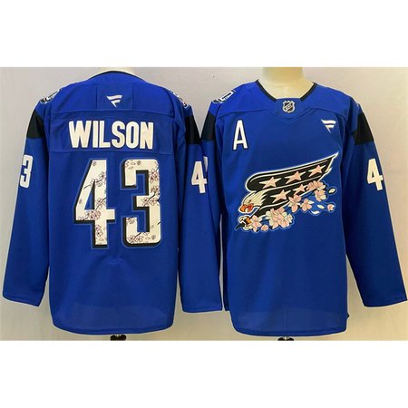 Men's Washington Capitals #43 Tom Wilson Blue Cherry Blossom With A Patch Stitched Hockey Premium Jersey
