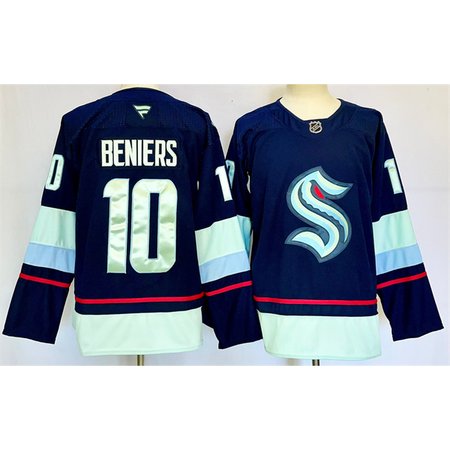Men's Seattle Kraken #10 Matty Beniers Navy 2024-25 Home Stitched Hockey Premium Jersey