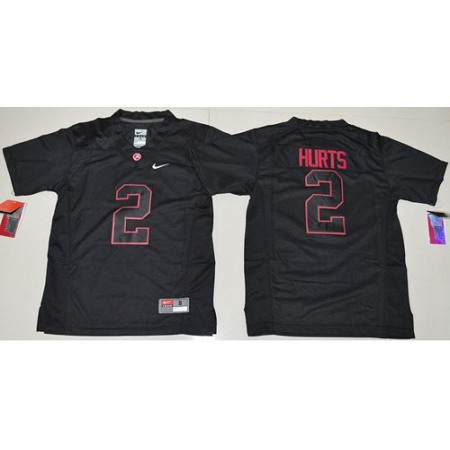 Crimson Tide #2 Jalen Hurts Blackout Limited Stitched Youth NCAA Jersey