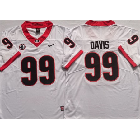 Men's Georgia Bulldogs #99 DAVIS White College Football Stitched Jersey