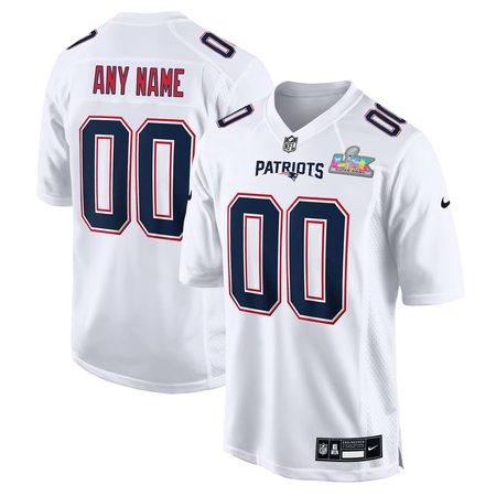 Youth New England Patriots Custom White Super Bowl LX Patch Tundra Fashion Game Jersey