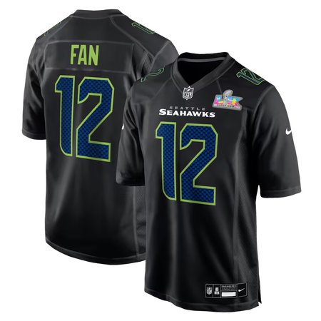 Youth Seattle Seahawks 12s Nike Black Super Bowl LX Patch Carbon Fashion Game Jersey
