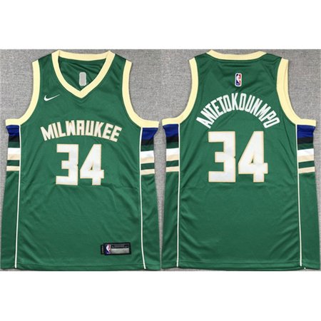Youth Milwaukee Bucks #34 Giannis Antetokounmpo Green Stitched Basketball Jersey