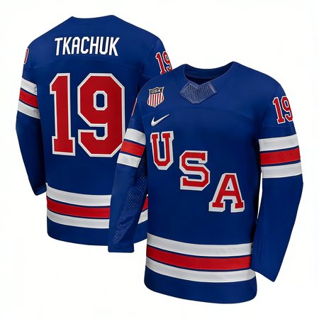Men's USA Hockey #19 Matthew Tkachuk Royal 2026 Home Replica Jersey