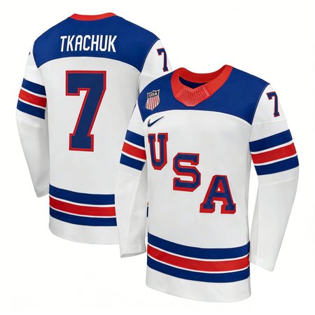 Men's USA Hockey #7 Brady Tkachuk White 2026 Home Replica Jersey
