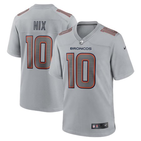 Men's Denver Broncos #10 Bo Nix Gray Atmosphere Fashion Game Jersey