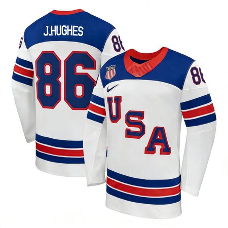 Men's USA Hockey #86 Jack Hughes White 2026 Home Replica Jersey