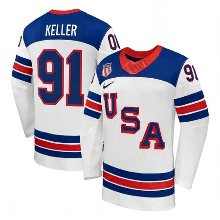 Men's USA Hockey #91 Clayton Keller White 2026 Home Replica Jersey