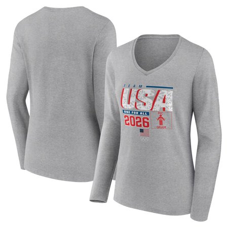 Women's Team USA 2026 Winter Olympics Gray Pic-O-Gram Long Sleeve V-Neck T-Shirt