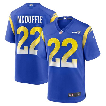 Men's Los Angeles Rams #22 Trent McDuffie Royal Game Jersey
