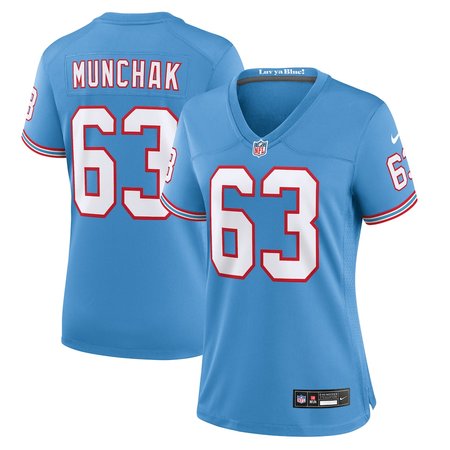 Women's Tennessee Titans #63 Mike Munchak Nike Light Blue Oilers Throwback Retired Player Game Jersey