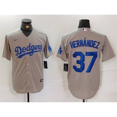 Men's Los Angeles Dodgers #37 Teoscar Hernandez Grey Cool Base Stitched Baseball Jersey