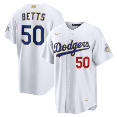 Men's Los Angeles Dodgers #50 Mookie Betts Nike White 2026 Gold Collection Stadium Jersey