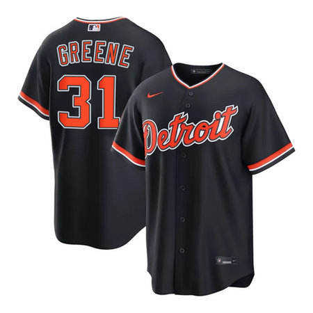 Men's Detroit Tigers #31 Riley Greene Black Cool Base Stitched Jersey