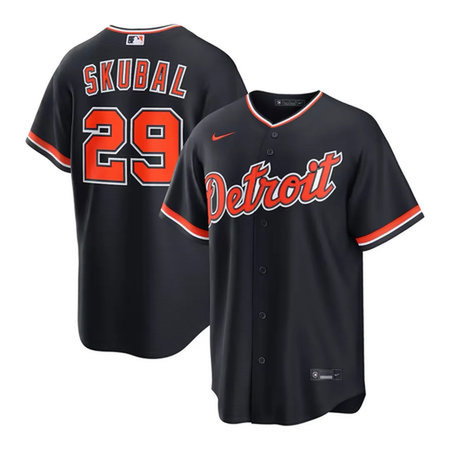 Men's Detroit Tigers #29 Tarik Skubal Black Cool Base Stitched Jersey