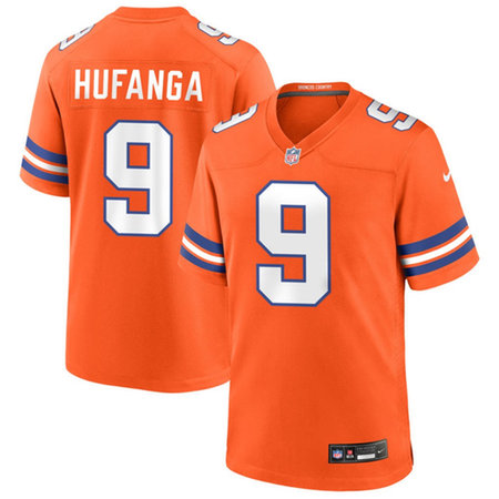 Youth Denver Broncos #9 Talanoa Hufanga Orange Mile High Collection 1977 Throwback Player Game Jersey