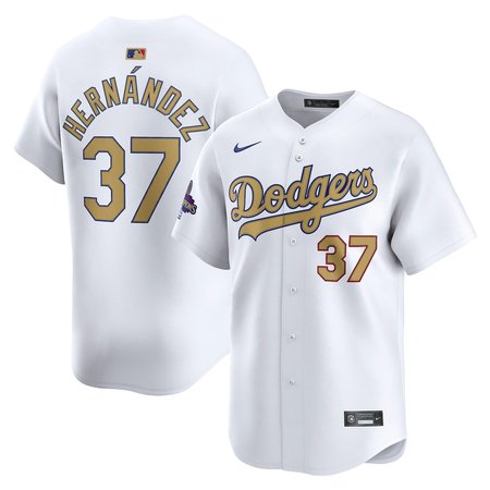 Youth Los Angeles Dodgers #37 Teoscar Hernandez White 2025 Gold Collection Limited Jersey