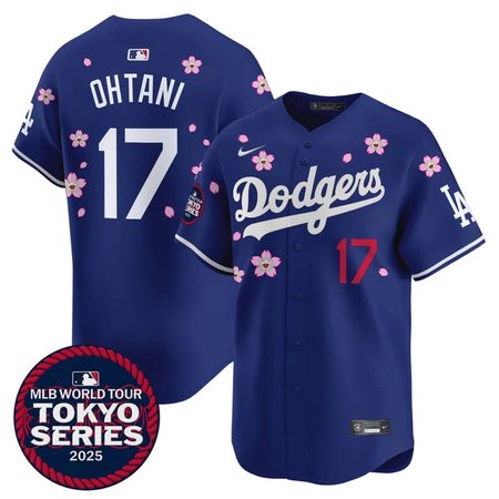 Men's Los Angeles Dodgers #17 Shohei Ohtani Royal Tokyo 2025 Cool Base Stitched Baseball Jersey