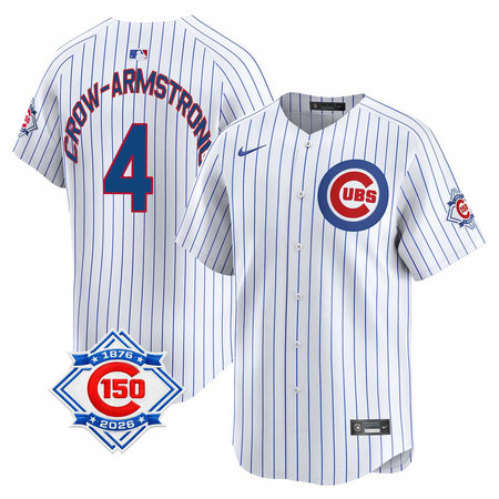 Men's Chicago Cubs #4 Pete Crow-Armstrong White Nike Home Vapor Limited 150th Anniversary Authentic Lettering Jersey