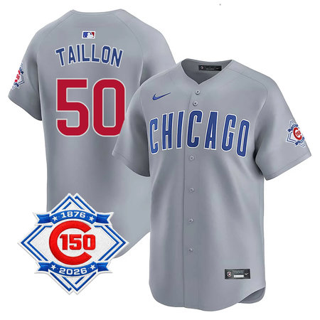 Youth Chicago Cubs #50 Jameson Taillon Grey Nike Road Vapor Limited 150th Anniversary Authentic Lettering Jersey