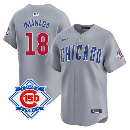 Men's Chicago Cubs #18 Shota Imanaga Grey Nike Road Vapor Limited 150th Anniversary Authentic Lettering Jersey