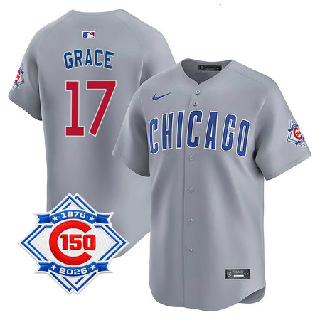 Men's Chicago Cubs #17 Mark Grace Grey Nike Road Vapor Limited 150th Anniversary Authentic Lettering Jersey