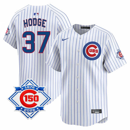Youth Chicago Cubs #37 Porter Hodge White Nike Home Vapor Limited 150th Anniversary Authentic Lettering Jersey