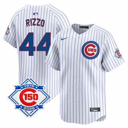Youth Chicago Cubs #44 Anthony Rizzo White Nike Home Vapor Limited 150th Anniversary Authentic Lettering Jersey