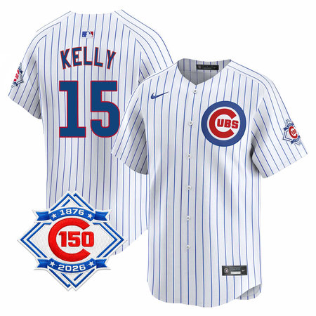 Men's Chicago Cubs #15 Carson Kelly White Nike Home Vapor Limited 150th Anniversary Authentic Lettering Jersey