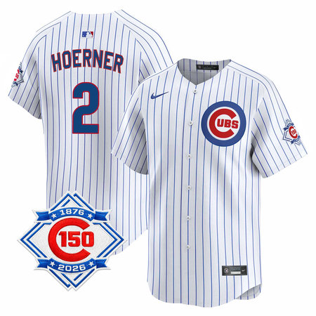 Men's Chicago Cubs #2 Nico Hoerner White Nike Home Vapor Limited 150th Anniversary Authentic Lettering Jersey