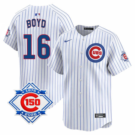Men's Chicago Cubs #16 Matthew Boyd White Nike Home Vapor Limited 150th Anniversary Authentic Lettering Jersey