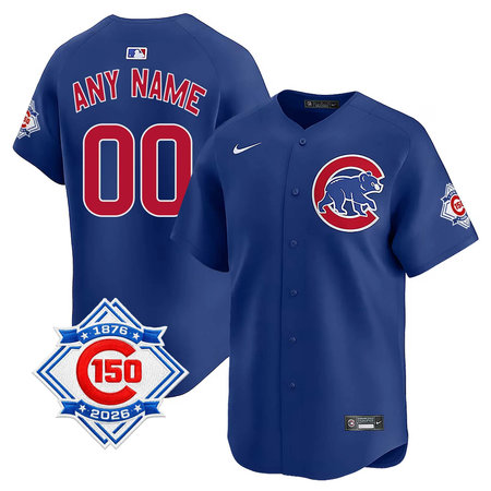 Men's Chicago Cubs Royal Alternate Nike Vapor Limited 150th Anniversary Authentic Lettering Custom Jersey