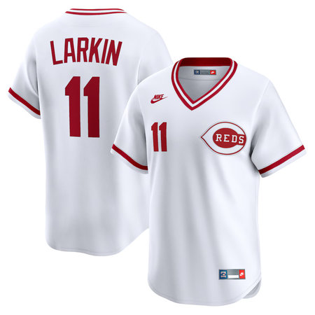 Men's Cincinnati Reds #11 Barry Larkin Nike White Throwback Cooperstown Collection Limited Jersey